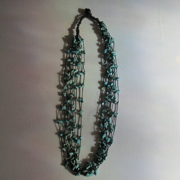 10 Strand, 21" Turquoise Chip Necklace, Button Closure, Authentic, Shaman - Picture 3 of 7